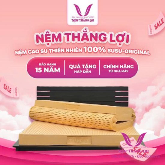 (5p) Nệm Cao Su Thiên Nhiên 100% Susu Original Thắng Lợi 