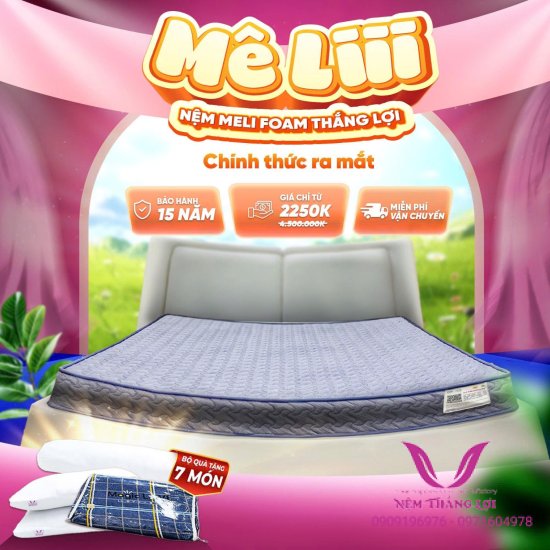 Nệm MELI Foam Thắng Lợi-Nệm Êm Ái, Đàn Hồi, Nâng Đỡ Cơ Thể Tốt